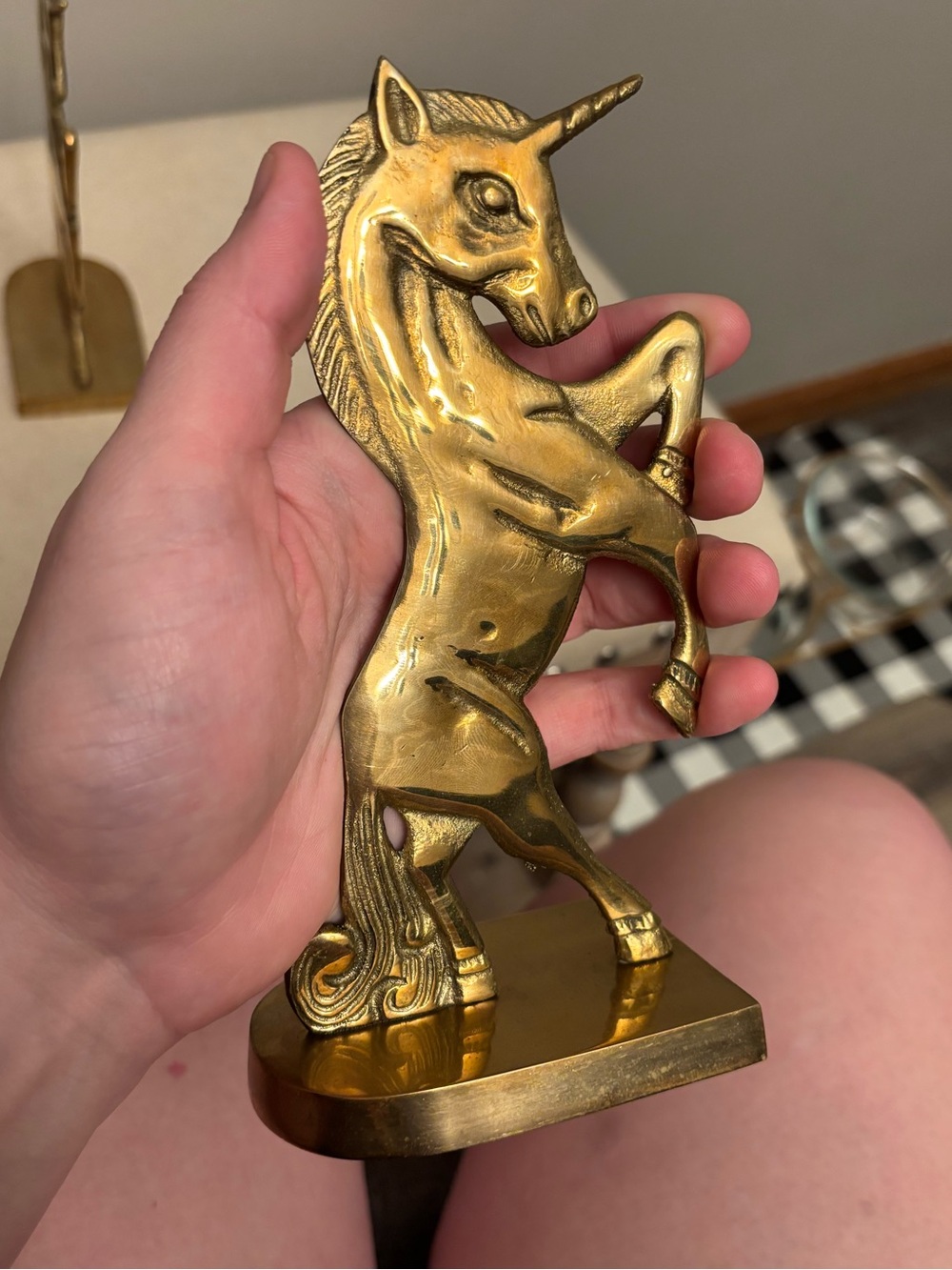 Vintage Solid Brass Rearing Unicorn Bookends Mid Century Hollywood Regency Set - Picture 12 of 16